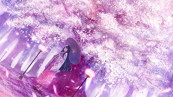 Anime, Girl, Kimono, Parasol, HD wallpaper