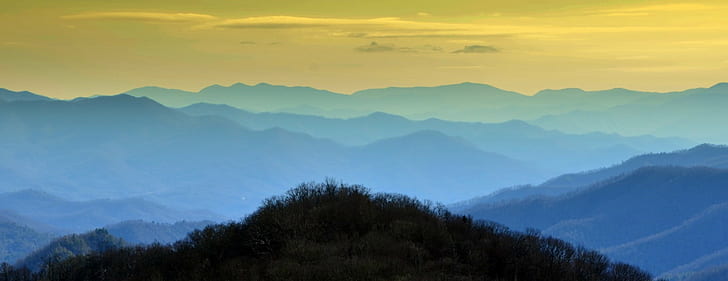 blue sky photography, great smoky mountains national park, great smoky mountains national park, Twilight, Great Smoky Mountains National Park, parque, nacional, blue sky, photography, USA, EUA, Smokemont, mountain, nature, landscape, fog, hill, mountain Peak, scenics, sunset, outdoors, forest, morning, sunrise - Dawn, dawn, sky, mountain Range, HD wallpaper