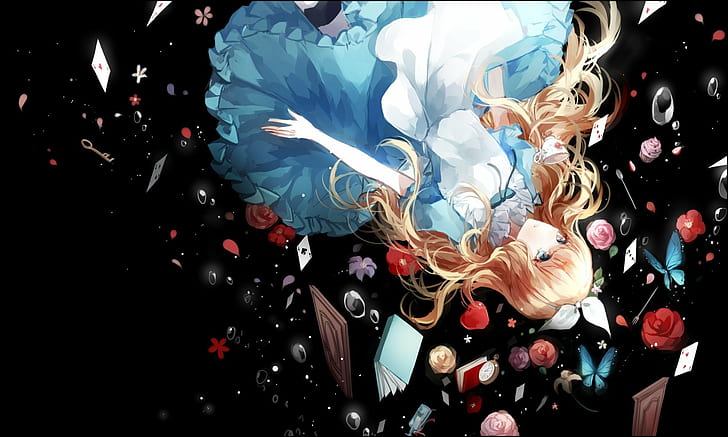 Alice In Wonderland, anime, Anime Girls, Long Hair, playing Cards, Simple  Background, HD wallpaper | Wallpaperbetter