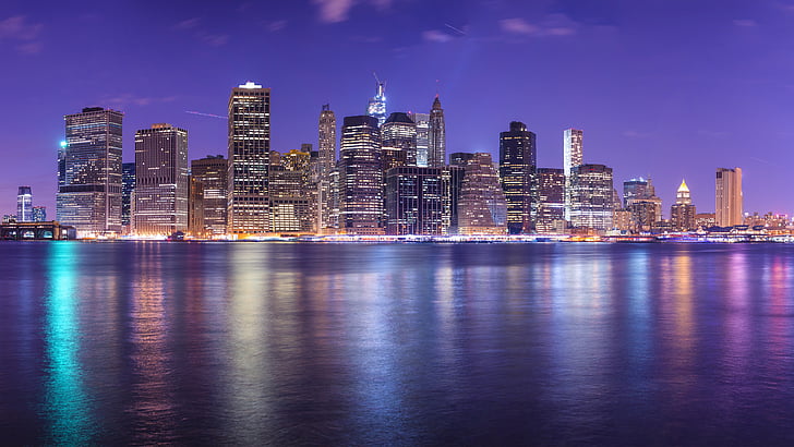 New York, East River, Paysage urbain, Paysage de nuit, 4 k, Fond d'écran HD