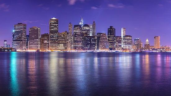 ニューヨーク市、イーストリバー、都市景観、夜景、4K、 HDデスクトップの壁紙 HD wallpaper