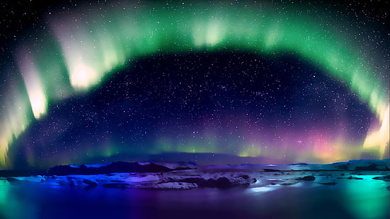 aurora  borealis, Aurora, lake, stars, cold, nature, HD wallpaper HD wallpaper