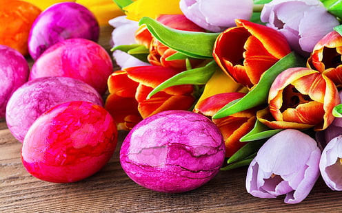 Ostereier, Frohe Ostern, Tulpe Blumen, Ostern, Eier, Happy, Tulpe, Blumen, HD-Hintergrundbild HD wallpaper