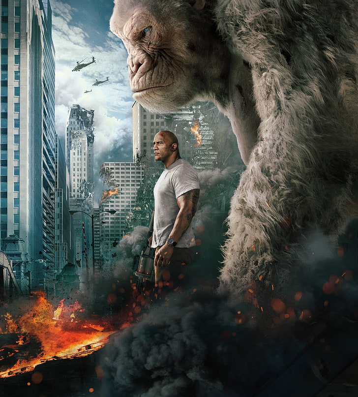 5K, weißer Gorilla, Dwayne Johnson, Amoklauf, HD-Hintergrundbild, Handy-Hintergrundbild