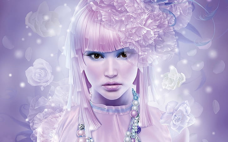 Pink hair girl and flowers, Pink, Hair, Girl, Flowers, HD wallpaper