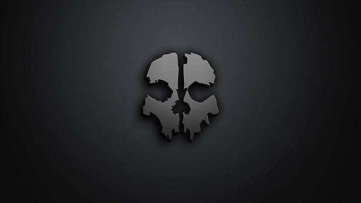 symbol szarej czaszki, czaszka, grafika, minimalizm, szare tło, Call of Duty, Call of Duty: Ghosts, Dishonored, Tapety HD