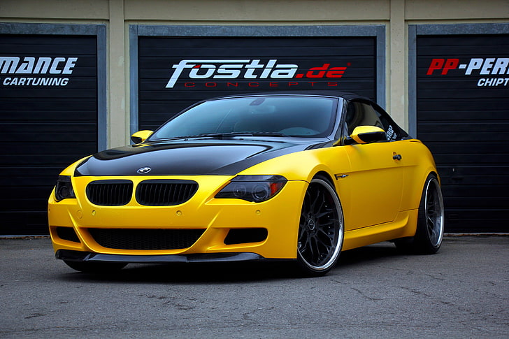 yellow and black BMW E63 coupe, bmw, m6, convertible, fostla, tuning, e63, 6 series, HD wallpaper