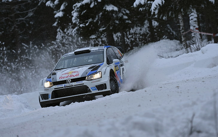 Vinter, Auto, Snö, Sport, Volkswagen, Skid, Red Bull, WRC, Rally, Polo, S. Ogier, HD tapet