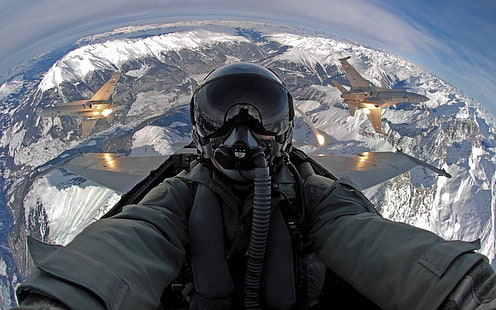 aircraft pilot, pilot, mountains, airplane, cockpit, jet fighter, HD wallpaper HD wallpaper
