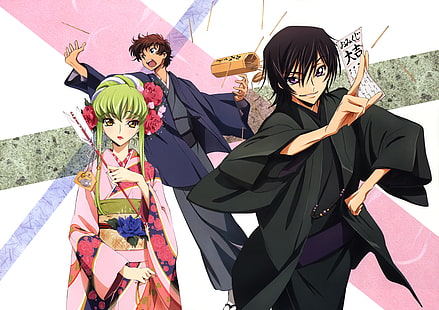 Code Geass, Kururugi Suzaku, Lamperouge Lelouch, C.C., chicas anime, kimono, Fondo de pantalla HD HD wallpaper