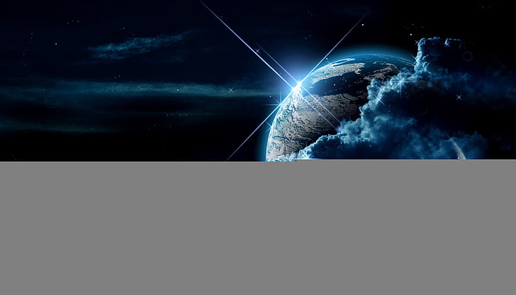 Ilustración del planeta azul, planeta, nubes, luz, estrella, Fondo de pantalla HD