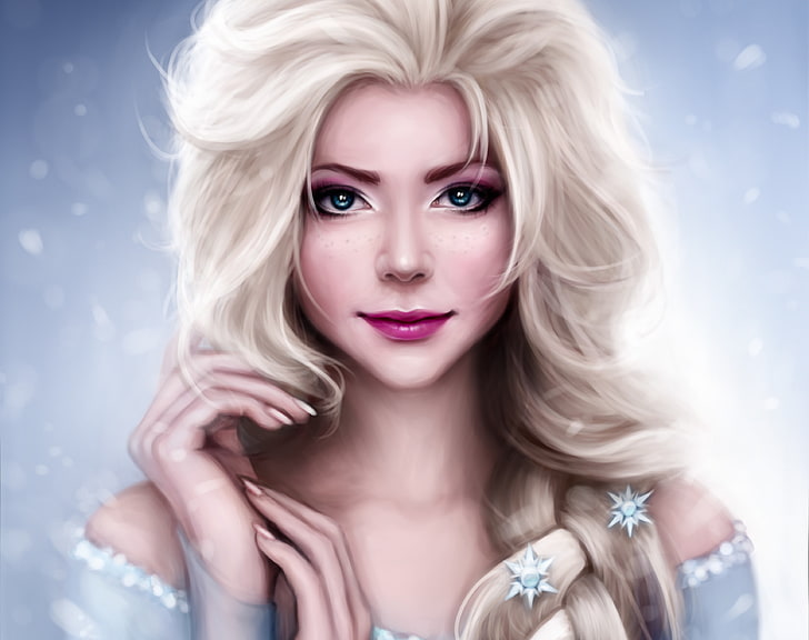 Disney Frozen Elsa illustration, girl, snowflakes, hands, art, braid, Mochifin, Elsa, FROZEN, HD wallpaper