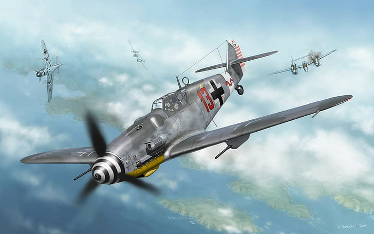 Messerschmitt, Messerschmitt Bf-109, Luftwaffe, artwork, military aircraft, World War II, Germany, HD wallpaper