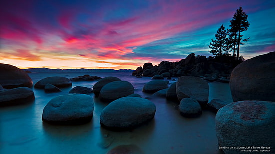 Sand Harbor al tramonto, il lago Tahoe, Nevada, natura, Sfondo HD HD wallpaper