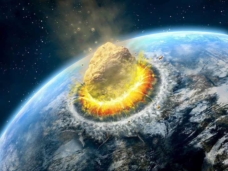 planet, end of the world, meteor, collision, HD wallpaper