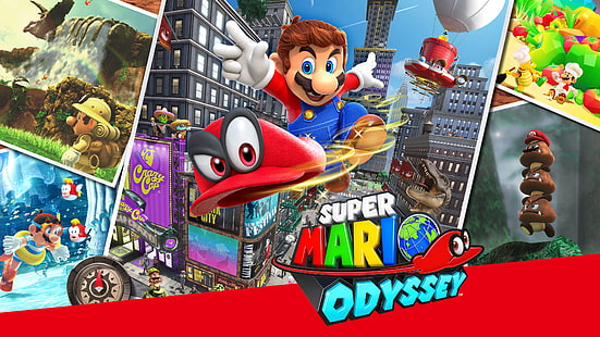 Супер Марио Одиссея цифровые обои, Супер Марио Одиссея, Cappy, Mario, 4K, HD обои HD wallpaper