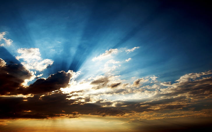 Clouds with sun rays, Clouds, Sun, Rays, HD wallpaper