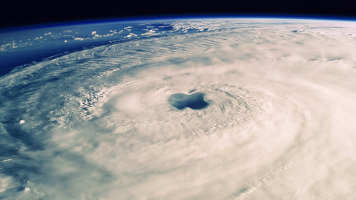 шторм со спутника, Apple Inc., ураган, атмосфера, облака, фото манипуляции, HD обои
