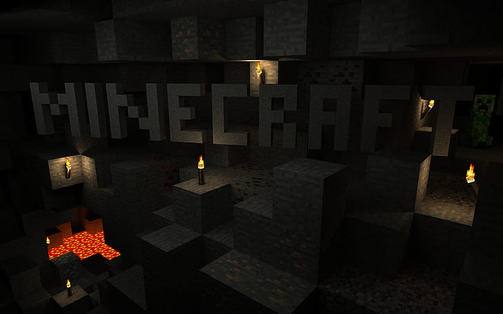Minecraft Black Creeper Torch Lava Redstone HD, видео игри, черен, minecraft, лава, пълзящ, факел, redstone, HD тапет