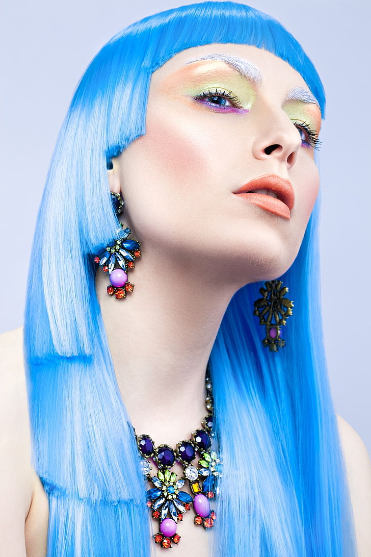 Alexandra Brechlin, Martin Strauss, face, blue hair, portrait, 500px, women, model, makeup, HD wallpaper