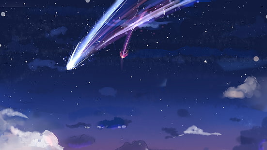 kimi no na wa, your name, stars, clouds, sky, Anime, HD wallpaper HD wallpaper