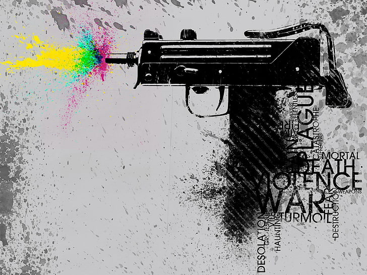 black Micro Uzi sub-machine gun illustration, color, vector, Weapons, 157, HD wallpaper
