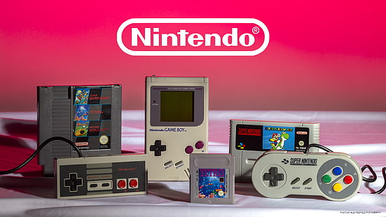 szary Nintendo Gameboy, Nintendo, Super Nintendo, Super Mario, gry retro, vintage, GameBoy, gry wideo, konsole, nostalgia, czerwony, Tapety HD HD wallpaper
