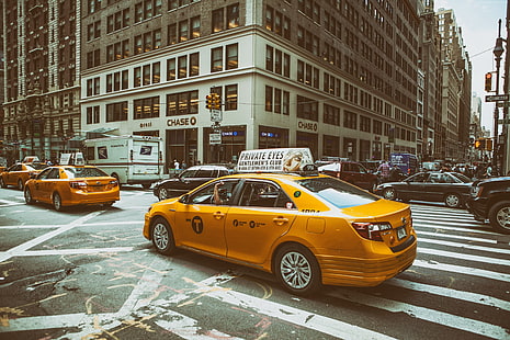 taxi, cars, Midtown Manhattan, traffic, roads, New York City, HD wallpaper HD wallpaper