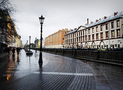 black psot, rain, overcast, Peter, Saint Petersburg, puddles, Russia, SPb, St. Petersburg, HD wallpaper HD wallpaper