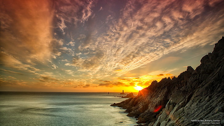 Pointe du Raz, Bretania, Francja, Wschody / zachody słońca, Tapety HD