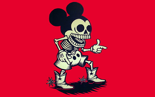 Иллюстрация скелета Микки Мауса, скелет, ковбой, Микки Маус, HD обои HD wallpaper