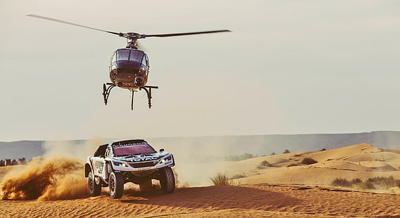 Sand, Sport, Speed, Flight, Helicopter, Race, Peugeot, Lights, Red Bull, Rally, The front, Dune, Flies, DKR, 3008, Peugeot 3008 DKR, HD wallpaper HD wallpaper