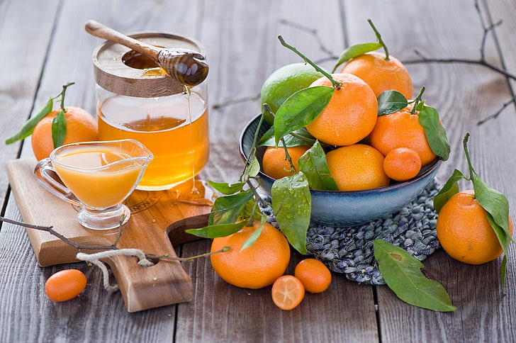 عصير ، عسل ، برتقال ، يوسفي، خلفية HD