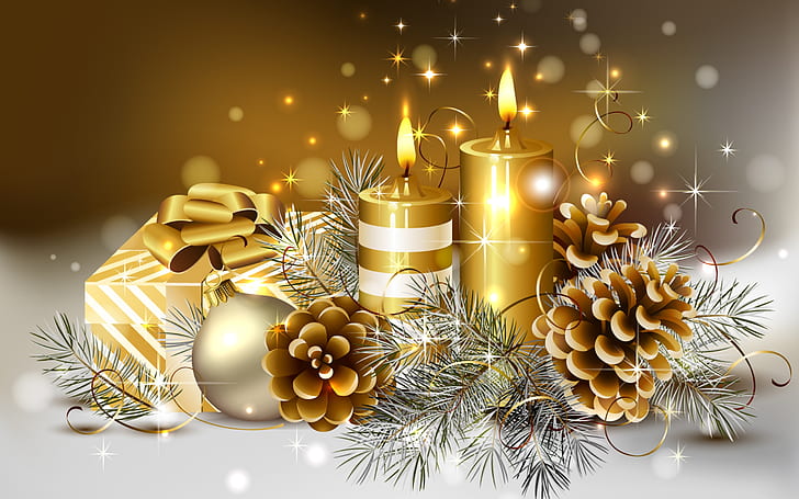 Beaux ornements de Noël, décoration de Noël, bougies, Noël, Fond d'écran HD