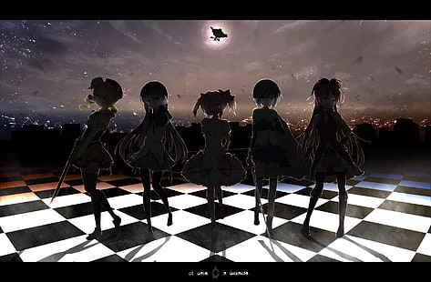 Mahou Shoujo Madoka Magica, anime, anime girls, Tomoe Mami, Akemi Homura, Kaname Madoka, Sakura Kyoko, Miki Sayaka, วอลล์เปเปอร์ HD HD wallpaper