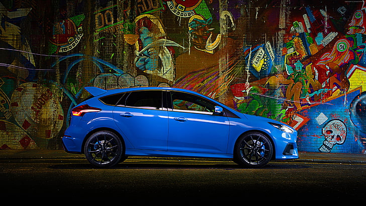 hatchback, Ford Focus RS, azul, HD papel de parede