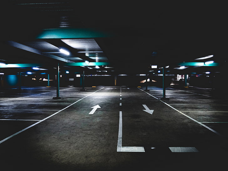 área de estacionamento cinza, estacionamento, subterrâneo, marcação, HD papel de parede