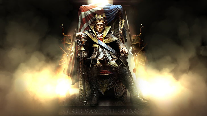 king sitting on chair wallpaper, Assassin's Creed III, video games, HD wallpaper
