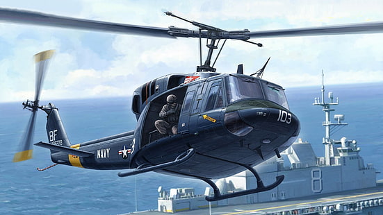 Twin Huey, multifunktionell helikopter, tvåmotorig variant, UH-1N, HD tapet HD wallpaper