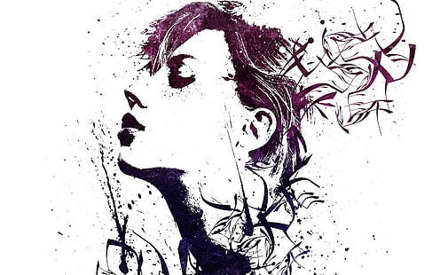 potret sketsa wanita, karya seni, Scarlett Johansson, cat splatter, Alex Cherry, Wallpaper HD HD wallpaper