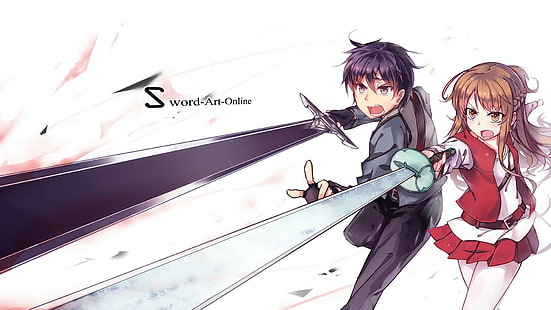 Sword Art Online, Yuuki Asuna, Kirigaya Kazuto, Swords, Anime, svärdkonst online, yuuki asuna, kirigaya kazuto, svärd, anime, HD tapet HD wallpaper