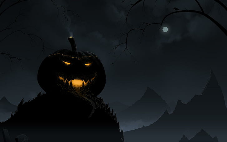 Призрачен Хелоуин тиква, тикви, Хелоуин, призрачен, тъмен, природа и пейзажи, HD тапет