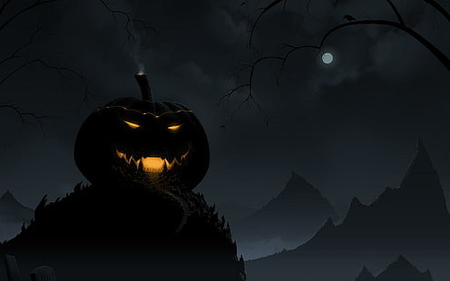 Spöklik Halloween pumpa, pumpor, halloween, spöklik, mörk, natur och landskap, HD tapet HD wallpaper