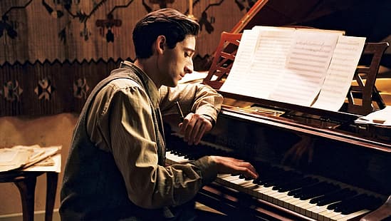 Adrien Brody, pianisten, piano, flygel, noter, filmscener, HD tapet HD wallpaper