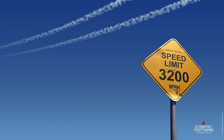 경고 표지판, 도로 표지판, 표지판, 우주 모터, 비행운, 맑은 하늘, 파란색 배경, 미니멀리즘, 제한 속도, 숫자, HD 배경 화면