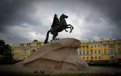 статуя всадника, петр, санкт-петербург, памятник, медный всадник, HD обои HD wallpaper