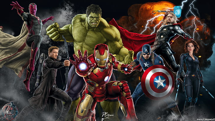 Marvel Cinematic Universe, Marvel-Comics, Iron Man, Thor, Hulk, Vision, Captain America, Schwarze Witwe, Hawkeye, Rächer: Age of Ultron, The Avengers, HD-Hintergrundbild