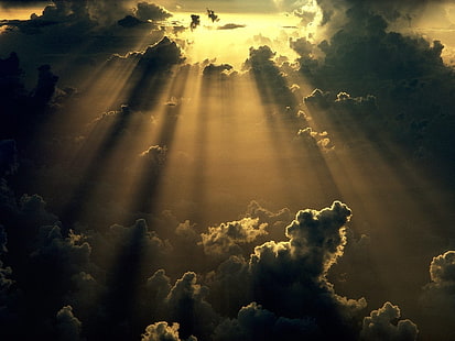 niebo, słońce, chmury, światło słoneczne, natura, Tapety HD HD wallpaper