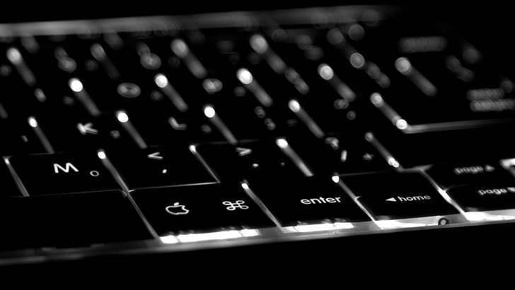 MacBook Pro keyboard, keyboard, bw, backlit, letters, press, HD wallpaper