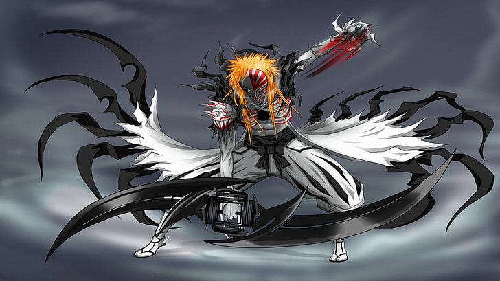 Bleach anime-themed character illustration, anime, Bleach, Kurosaki Ichigo, Hollow, HD wallpaper